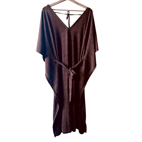 NWT AcQuarela brown & gold metallic sheer kaftan dress size large beach cover - Picture 1 of 2